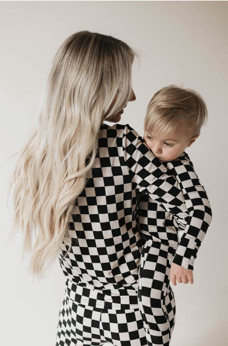 Bamboo Zip Pajamas | Black Checkerboard - Tenth &amp; Pine - pajamas - Newborn