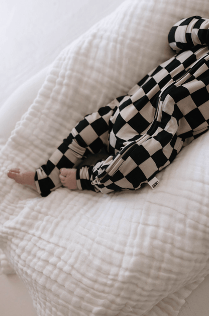 Bamboo Zip Pajamas | Black Checkerboard - Tenth &amp; Pine - pajamas - Newborn