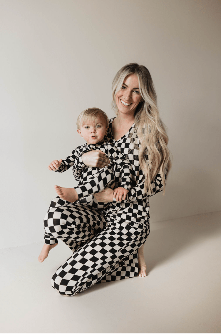 Bamboo Zip Pajamas | Black Checkerboard - Tenth &amp; Pine - pajamas - Newborn