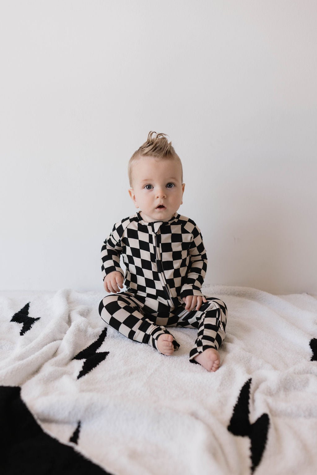 Bamboo Zip Pajamas | Black Checkerboard - Tenth &amp; Pine - pajamas - Newborn