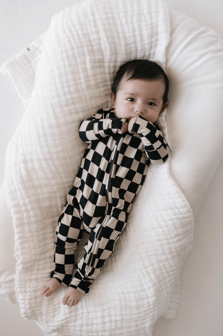 Bamboo Zip Pajamas | Black Checkerboard - Tenth &amp; Pine - pajamas - Newborn