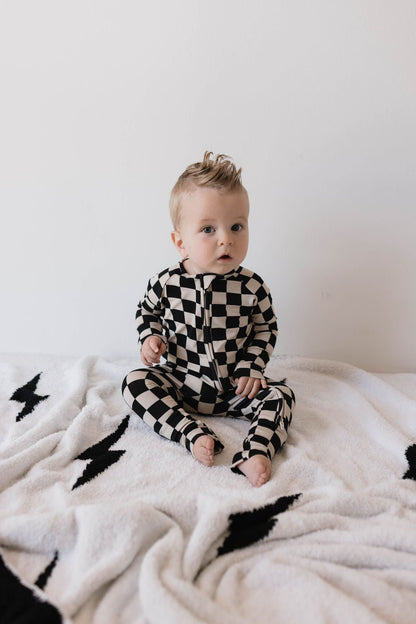 Bamboo Zip Pajamas | Black Checkerboard - Tenth &amp; Pine - pajamas - Newborn