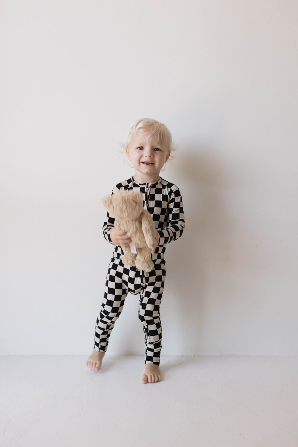 Bamboo Zip Pajamas | Black Checkerboard - Tenth &amp; Pine - pajamas - Newborn