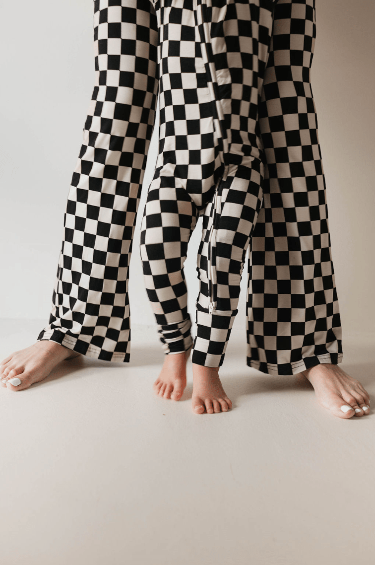 Bamboo Zip Pajamas | Black Checkerboard - Tenth &amp; Pine - pajamas - Newborn