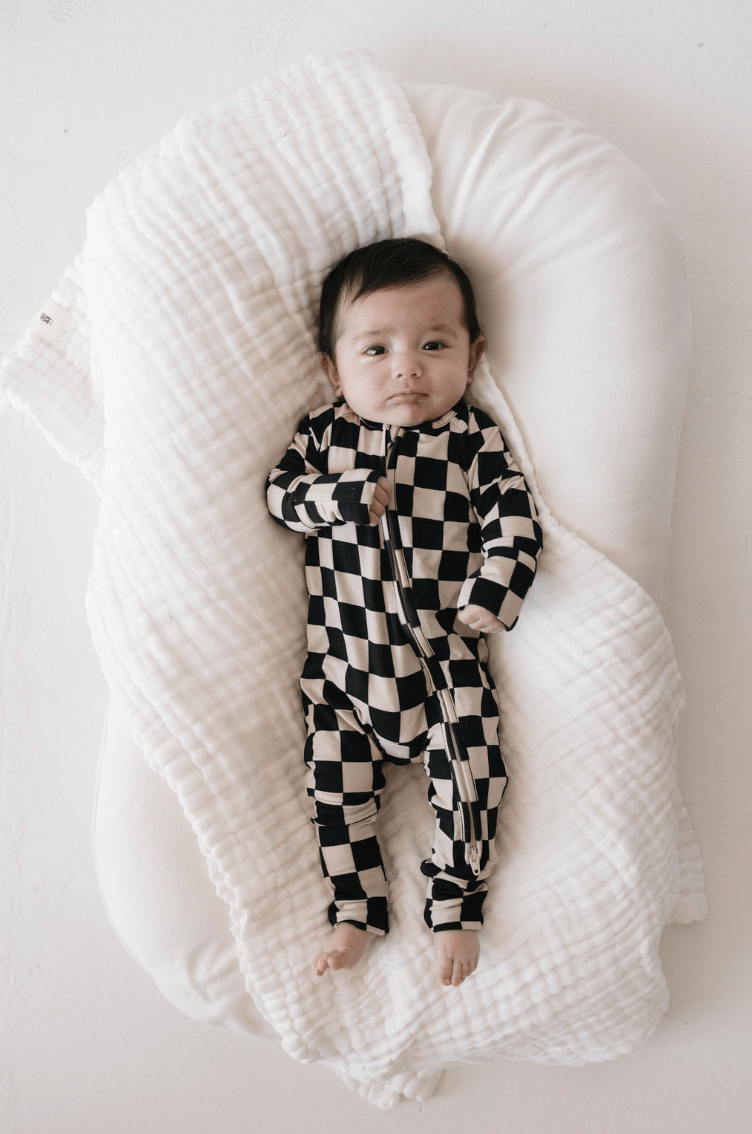 Bamboo Zip Pajamas | Black Checkerboard - Tenth &amp; Pine - pajamas - Newborn