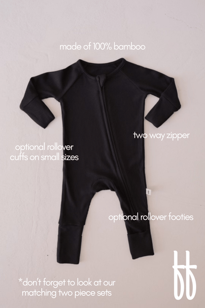 Bamboo Zip Pajamas | Black Ribbed - Tenth & Pine - pajamas - Newborn