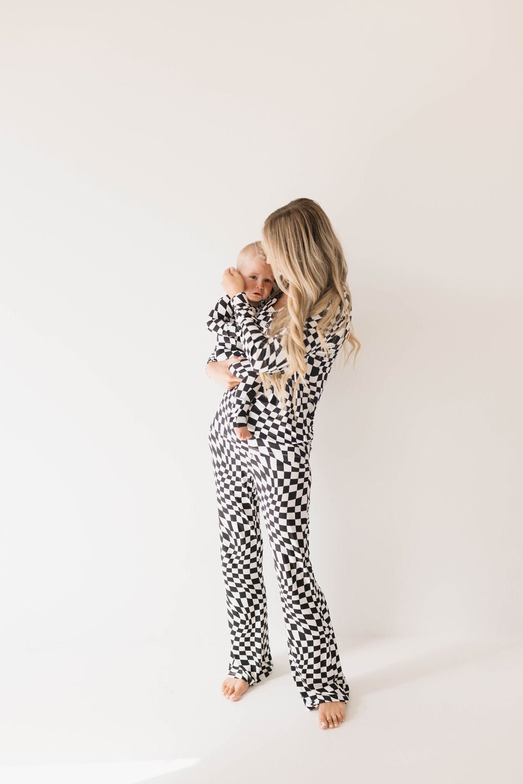 Bamboo Zip Pajamas | Black &amp; White Wavy Checkerboard - Tenth &amp; Pine - pajamas - Newborn