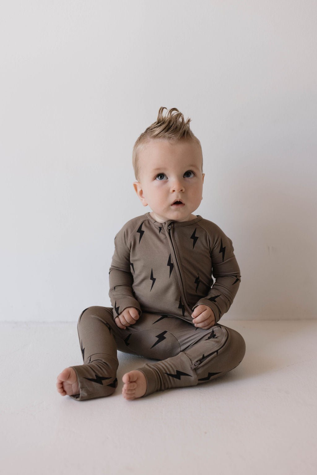 Bamboo Zip Pajamas | Brown &amp; Black Lightning Bolt - Tenth &amp; Pine - pajamas - Newborn