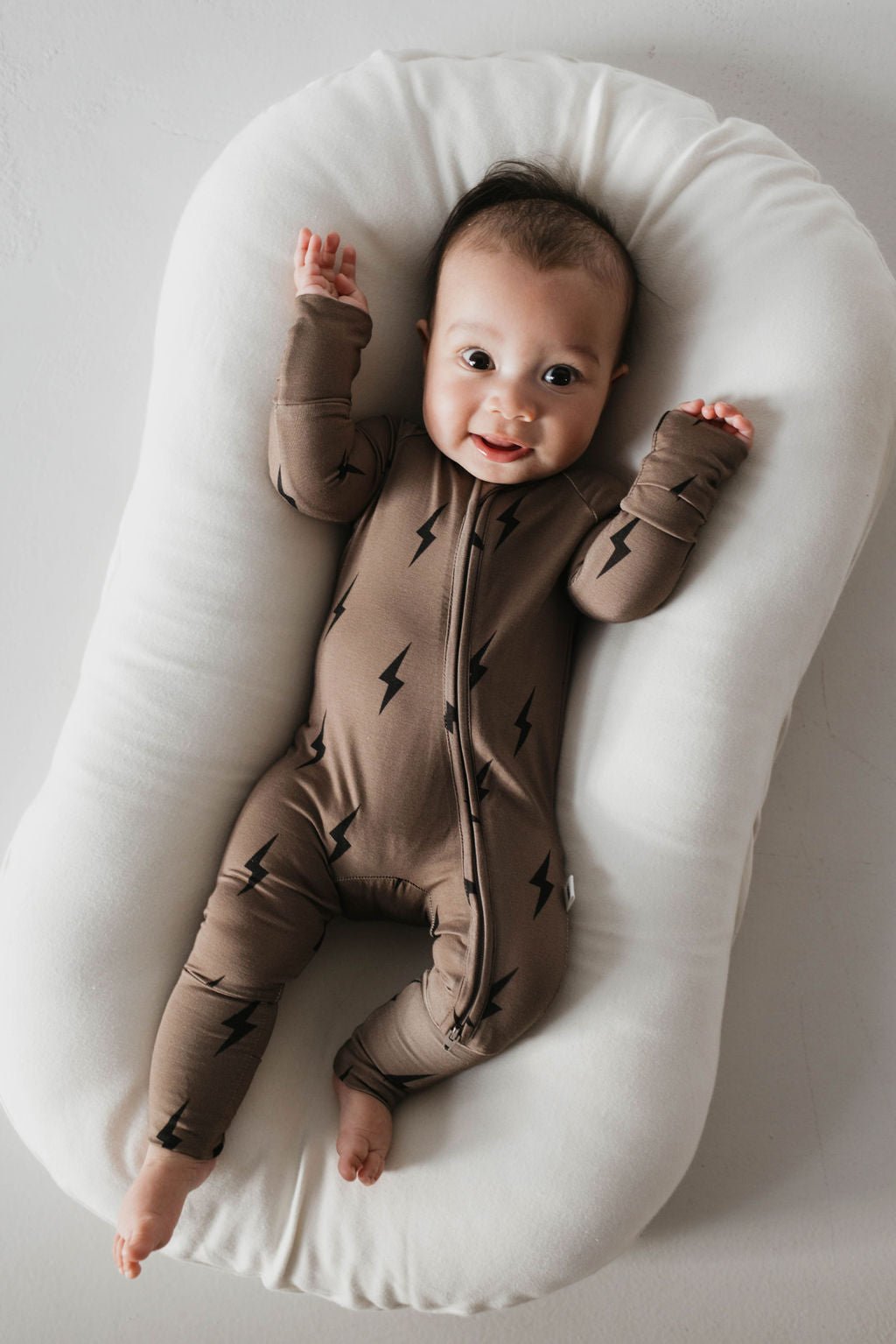 Bamboo Zip Pajamas | Brown &amp; Black Lightning Bolt - Tenth &amp; Pine - pajamas - Newborn