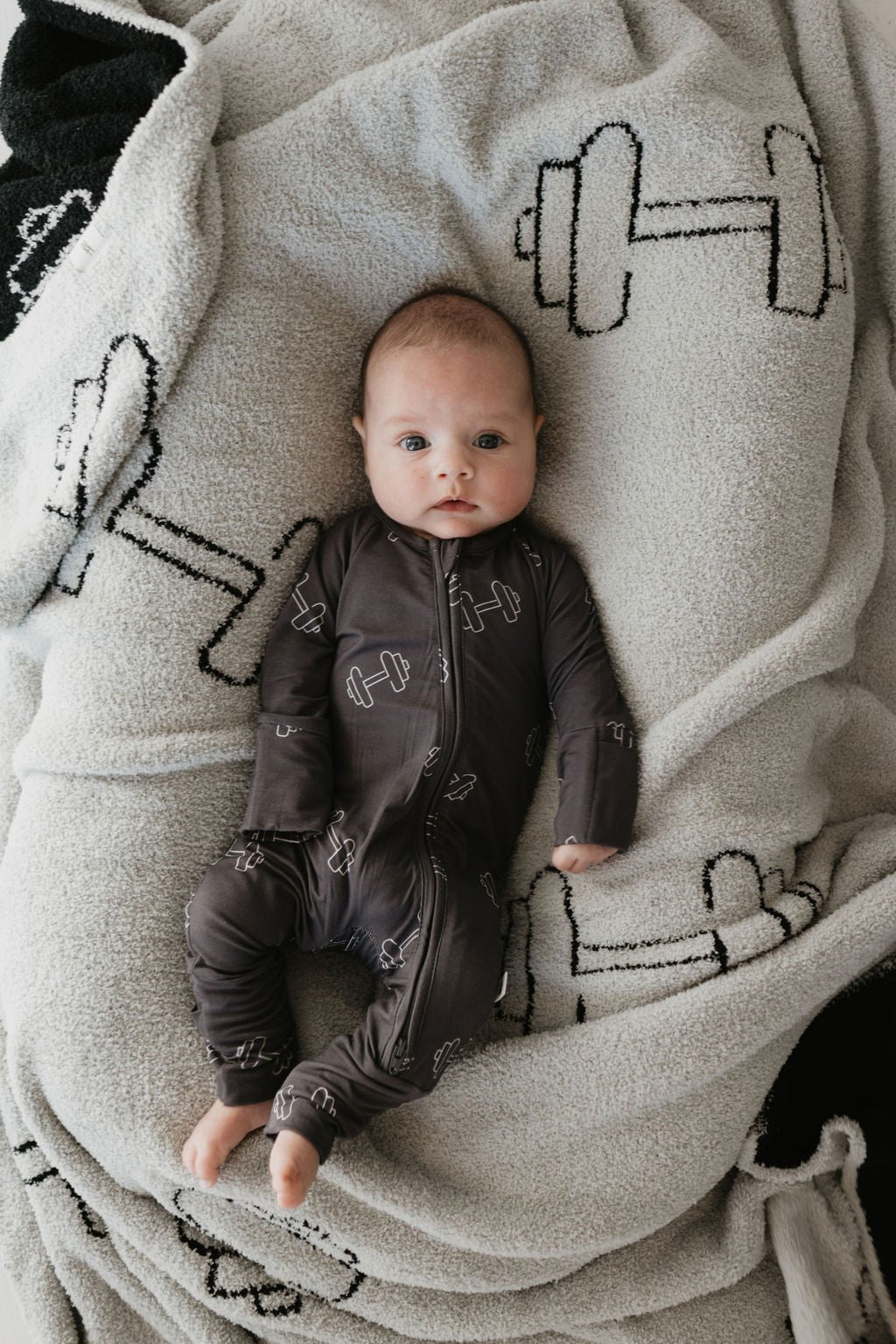 Bamboo Zip Pajamas | Charcoal Arm Day - Tenth &amp; Pine - Pajamas - Newborn
