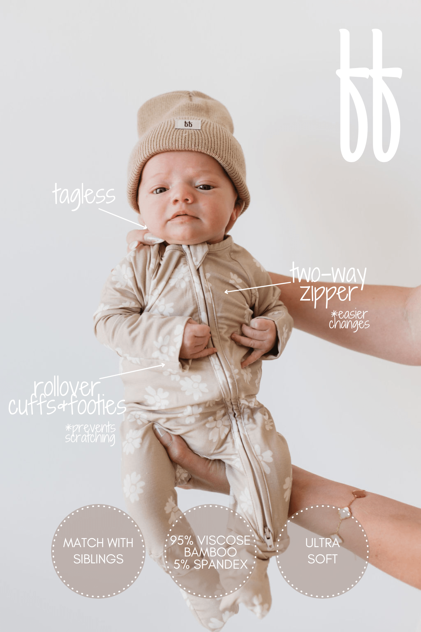 Bamboo Zip Pajamas | Lazy Daisy - Tenth &amp; Pine - pajamas - Newborn