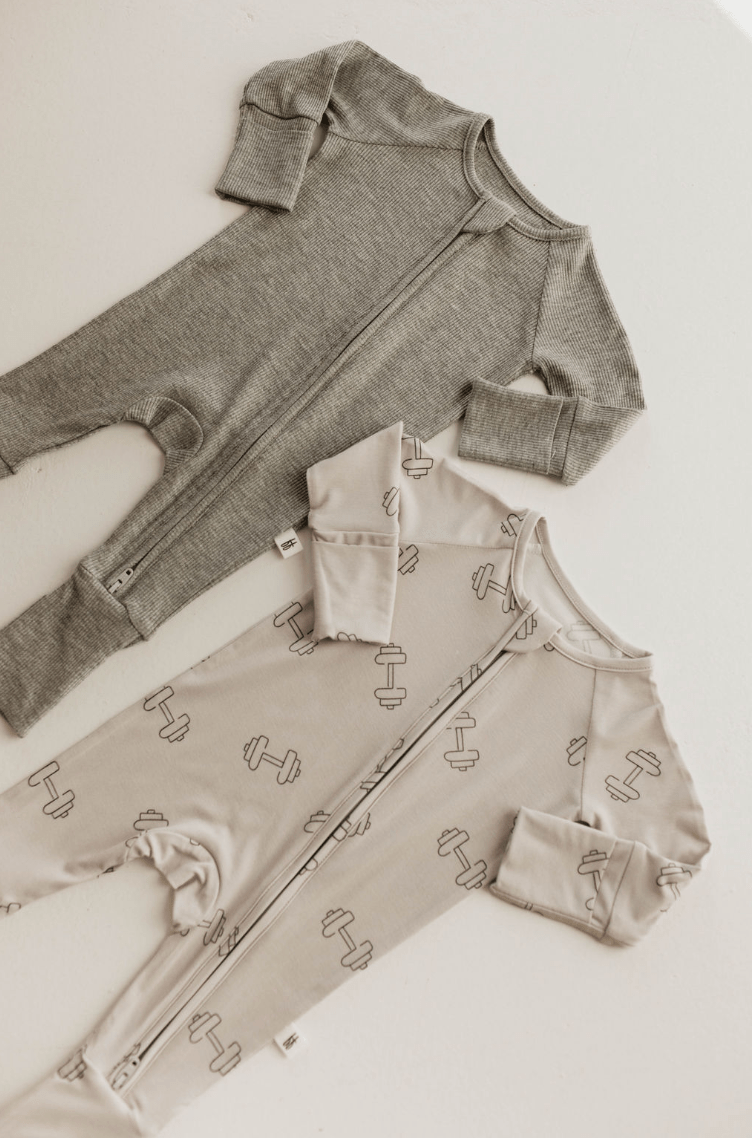 Bamboo Zip Pajamas | Ribbed Grey - Tenth & Pine - Newborn