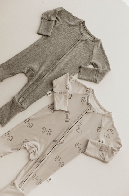 Bamboo Zip Pajamas | Ribbed Grey - Tenth & Pine - Newborn