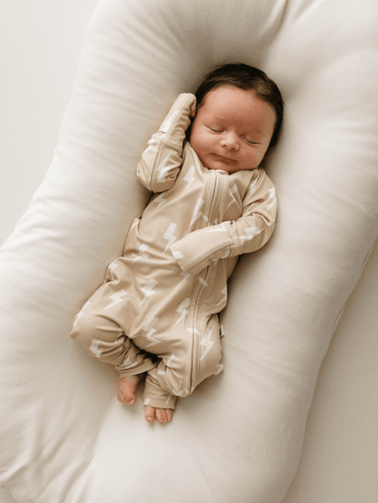 Bamboo Zip Pajamas | Tan & Cream Lightning Bolt - Tenth & Pine - pajamas - Newborn