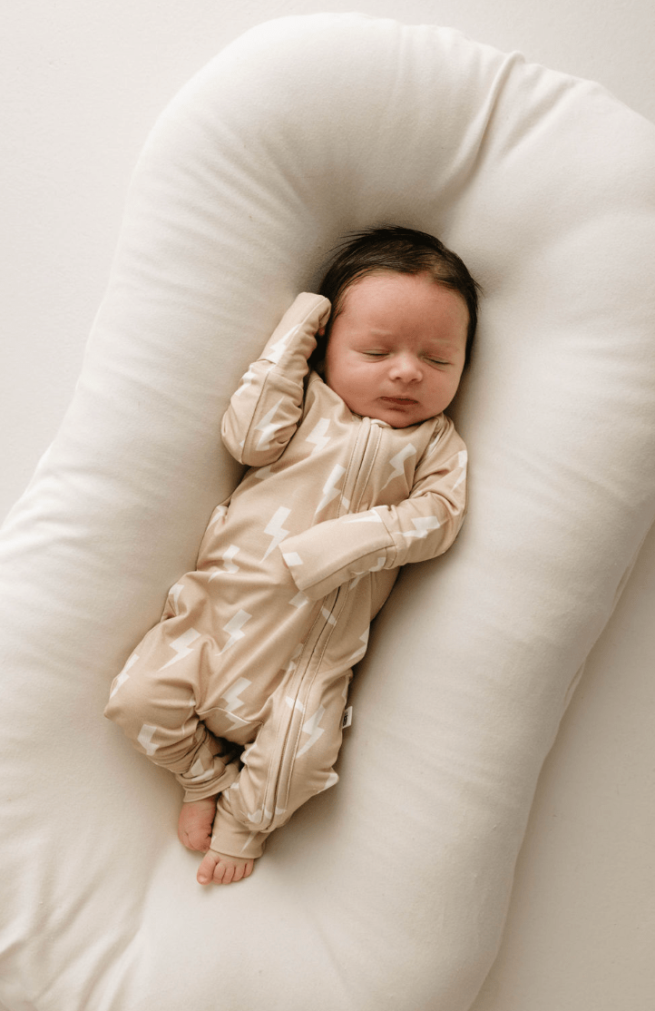 Bamboo Zip Pajamas | Tan &amp; Cream Lightning Bolt - Tenth &amp; Pine - pajamas - Newborn