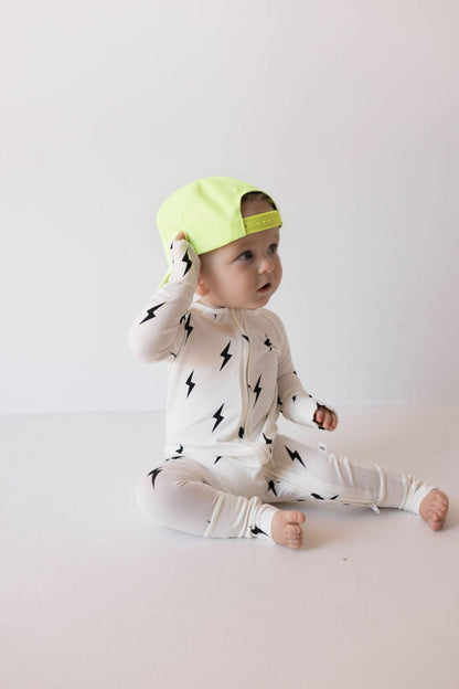 Bamboo Zip Pajamas | White &amp; Black Lightning Bolt - Tenth &amp; Pine - Newborn