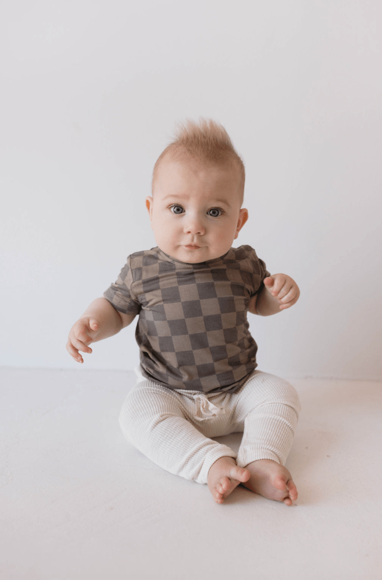 Basic Bamboo Tee | Faded Brown Checkerboard - Tenth &amp; Pine - 0 - 3 Months