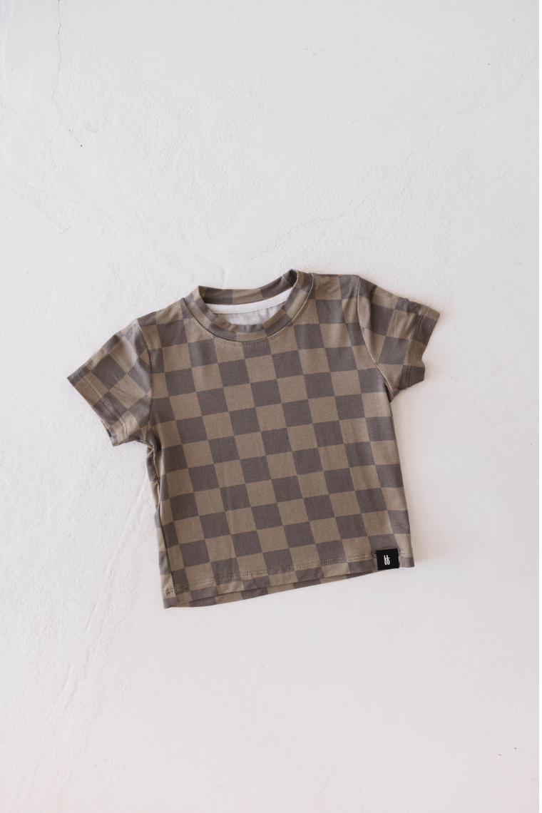 Basic Bamboo Tee | Faded Brown Checkerboard - Tenth &amp; Pine - 0 - 3 Months