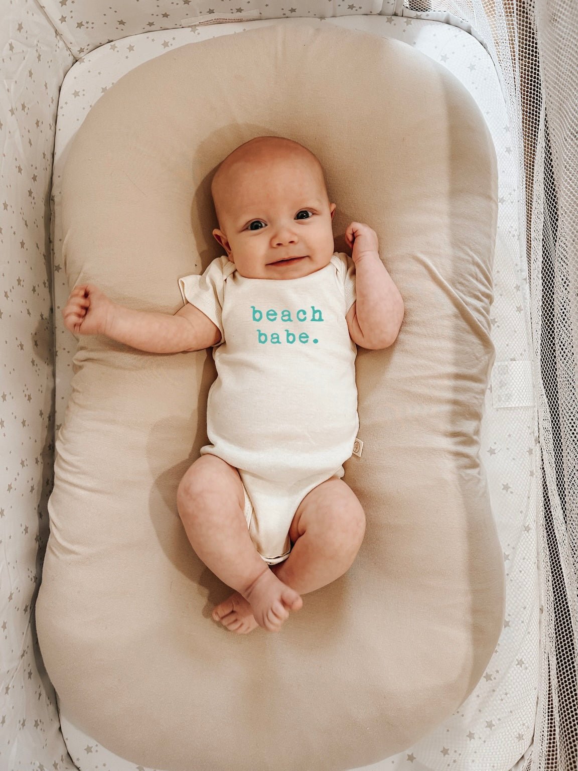 Beach Babe Seafoam Organic Cotton Short Sleeve Baby Bodysuit - Tenth &amp; Pine - Short Sleeve Onesie - 0 - 3M - Tenth &amp; Pine
