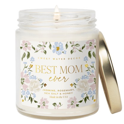 Best Mom Ever Soy Patterned Candle - Clear Jar - 9 oz (Wildflowers and Salt) - Tenth & Pine - Candles - 