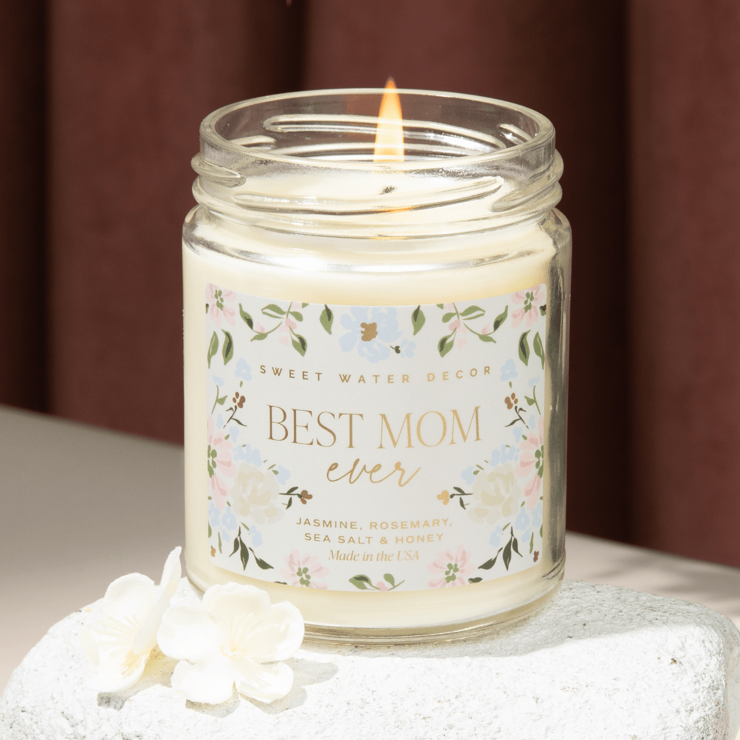 Best Mom Ever Soy Patterned Candle - Clear Jar - 9 oz (Wildflowers and Salt) - Tenth &amp; Pine - Candles - 