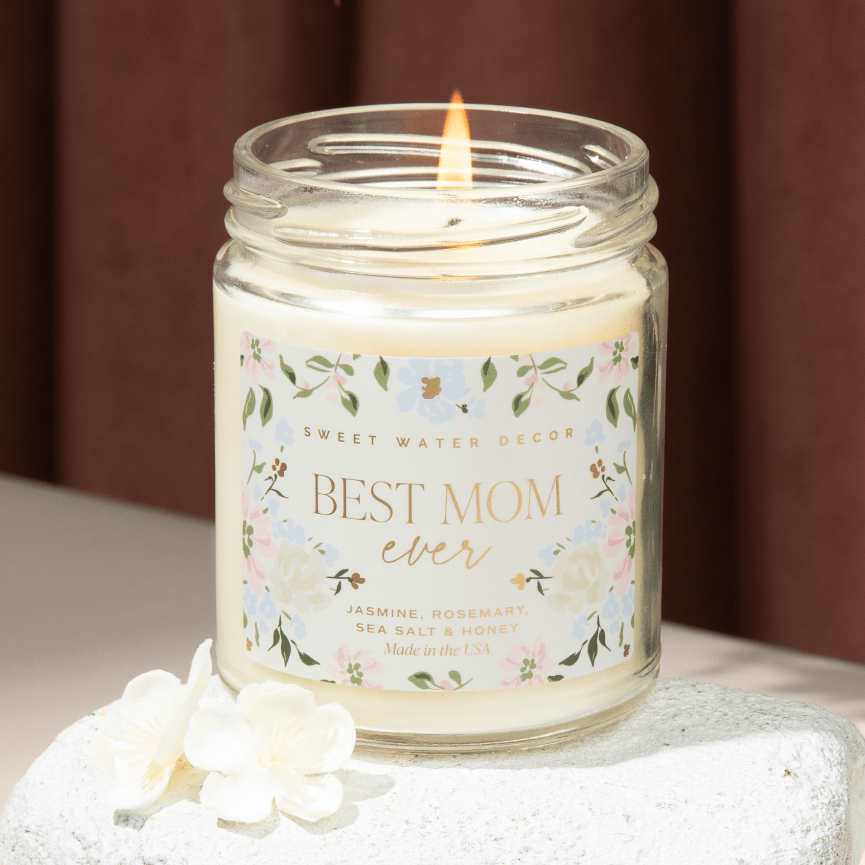 Best Mom Ever Soy Patterned Candle - Clear Jar - 9 oz (Wildflowers and Salt) - Tenth &amp; Pine - Candles - 