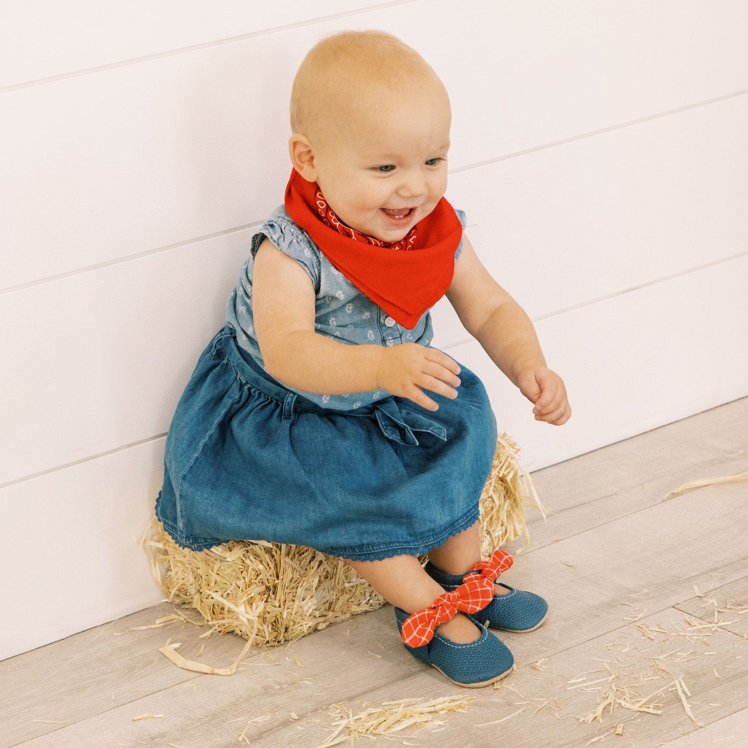 Blue Jean Knotted Bow Baby Shoe - Tenth &amp; Pine - Knotted Bow Mocc - Soft Sole - 1