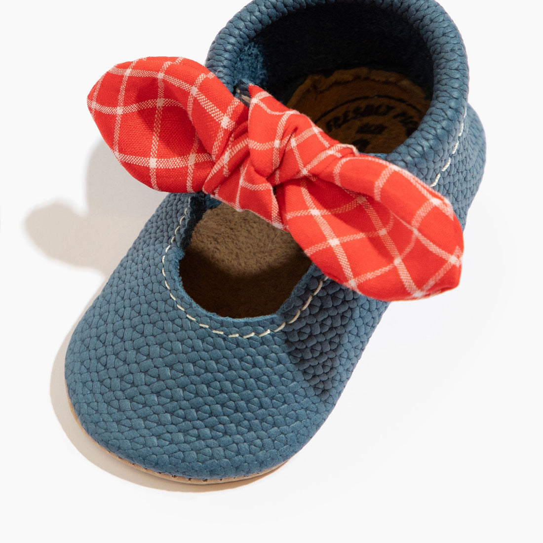 Blue Jean Knotted Bow Baby Shoe - Tenth &amp; Pine - Knotted Bow Mocc - Soft Sole - 1