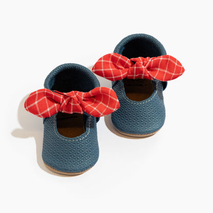 Blue Jean Knotted Bow Baby Shoe - Tenth &amp; Pine - Knotted Bow Mocc - Soft Sole - 1