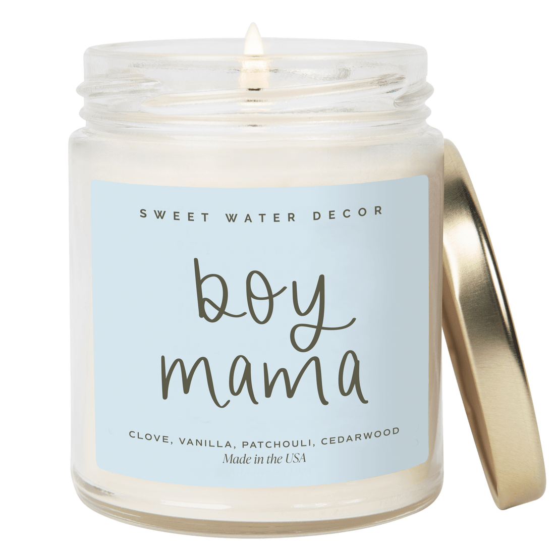 Boy Mama Soy Candle - Clear Jar - 9 oz (Palo Santo Patchouli) - Tenth &amp; Pine - Candles - 