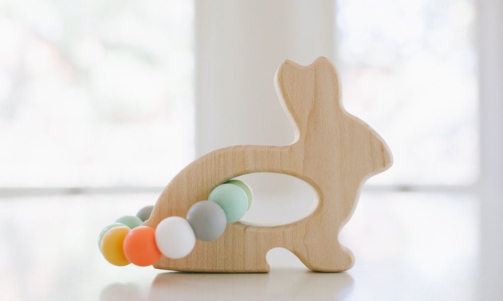 Bunny Wooden Grasping Toy with Teething Beads - Tenth &amp; Pine - Grasping Toy - 