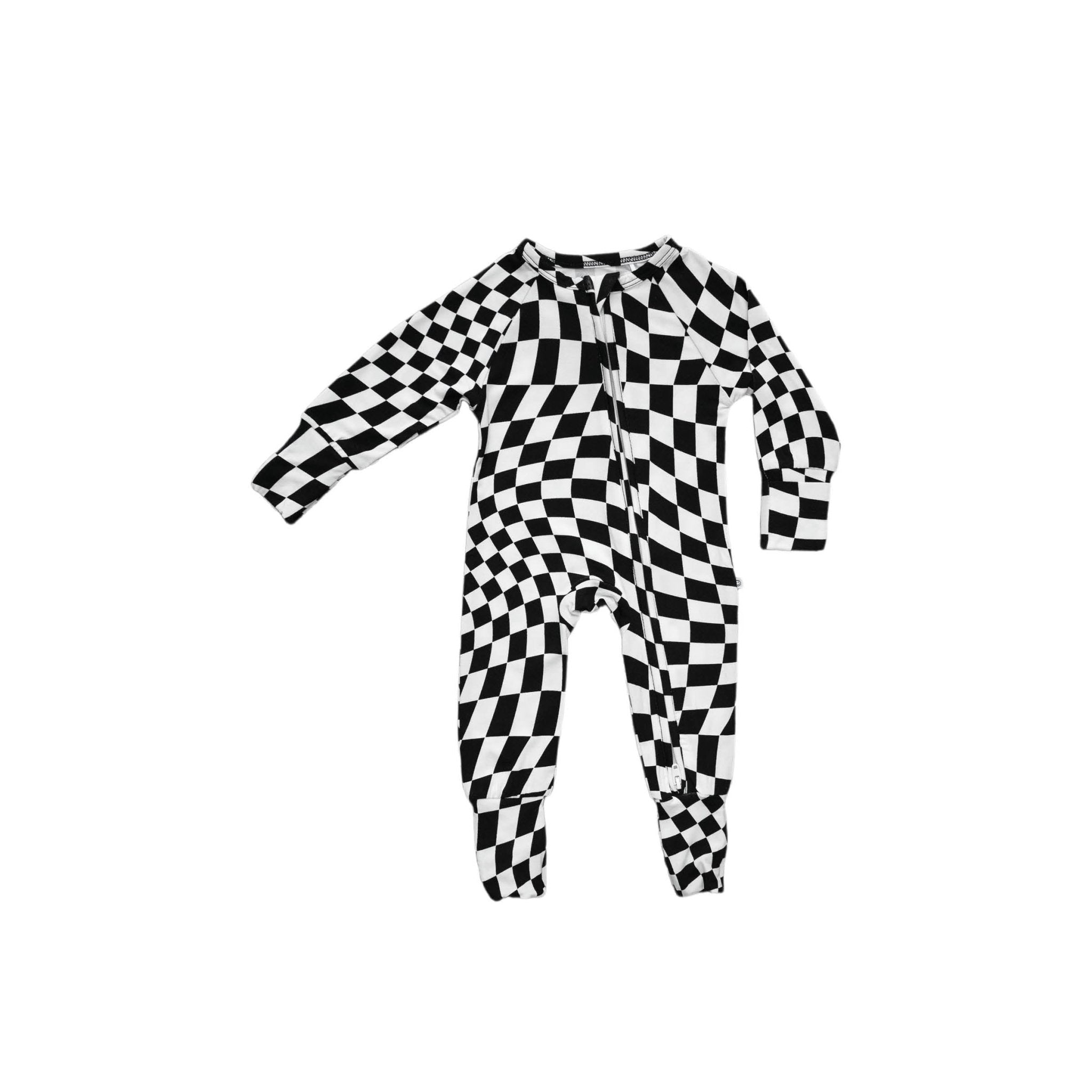 B&amp;W Wavy Checker | Bamboo Zip Romper - Tenth &amp; Pine - Apparel - Newborn