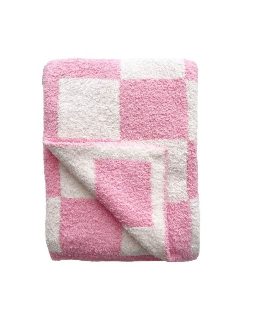 Checkered Plush Blanket | Pink - Tenth &amp; Pine - Plush Blanket - 