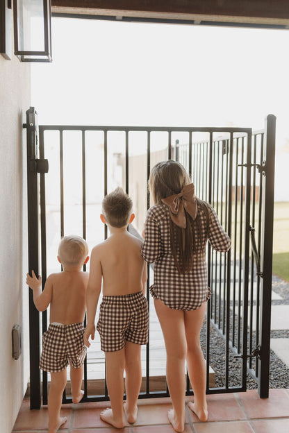 Child Boardshort | Chocolate Gingham - Tenth & Pine - Swim Shorts - 0 - 6 Months - forever french baby