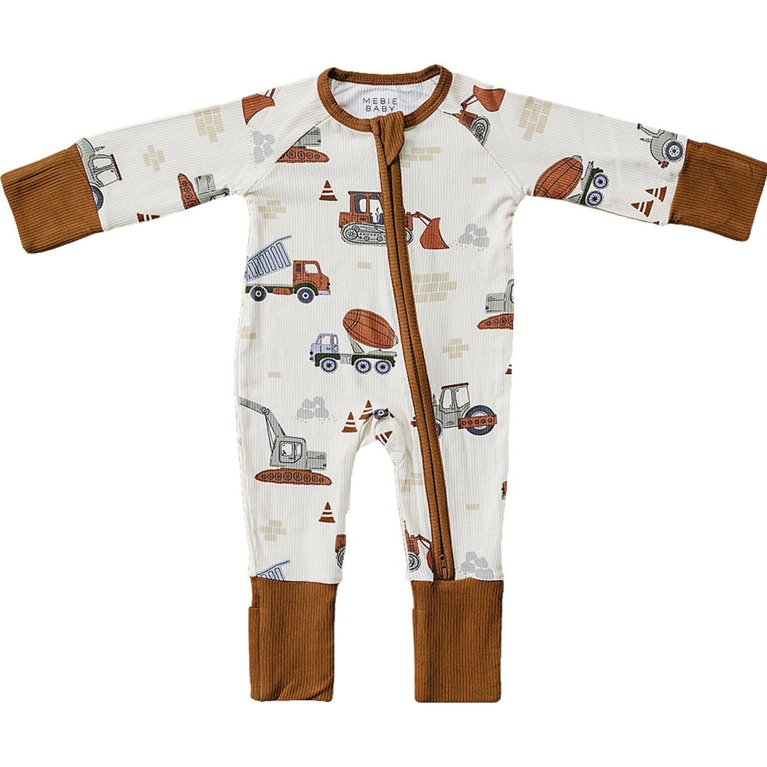 Construction Trucks Ribbed Bamboo Zipper - Tenth &amp; Pine - zip rompers - NB - Mebie Baby