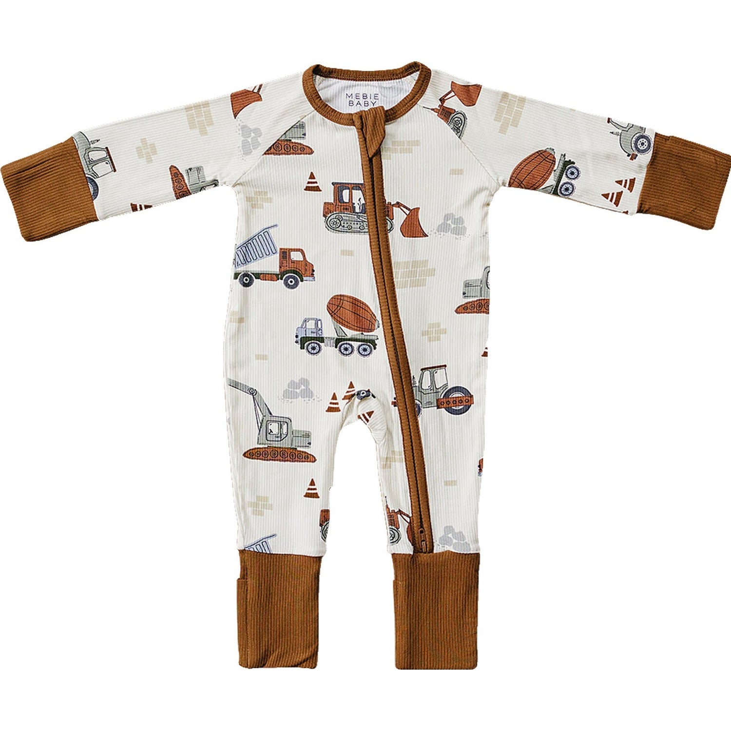 Construction Trucks Ribbed Bamboo Zipper - Tenth &amp; Pine - zip rompers - NB - Mebie Baby