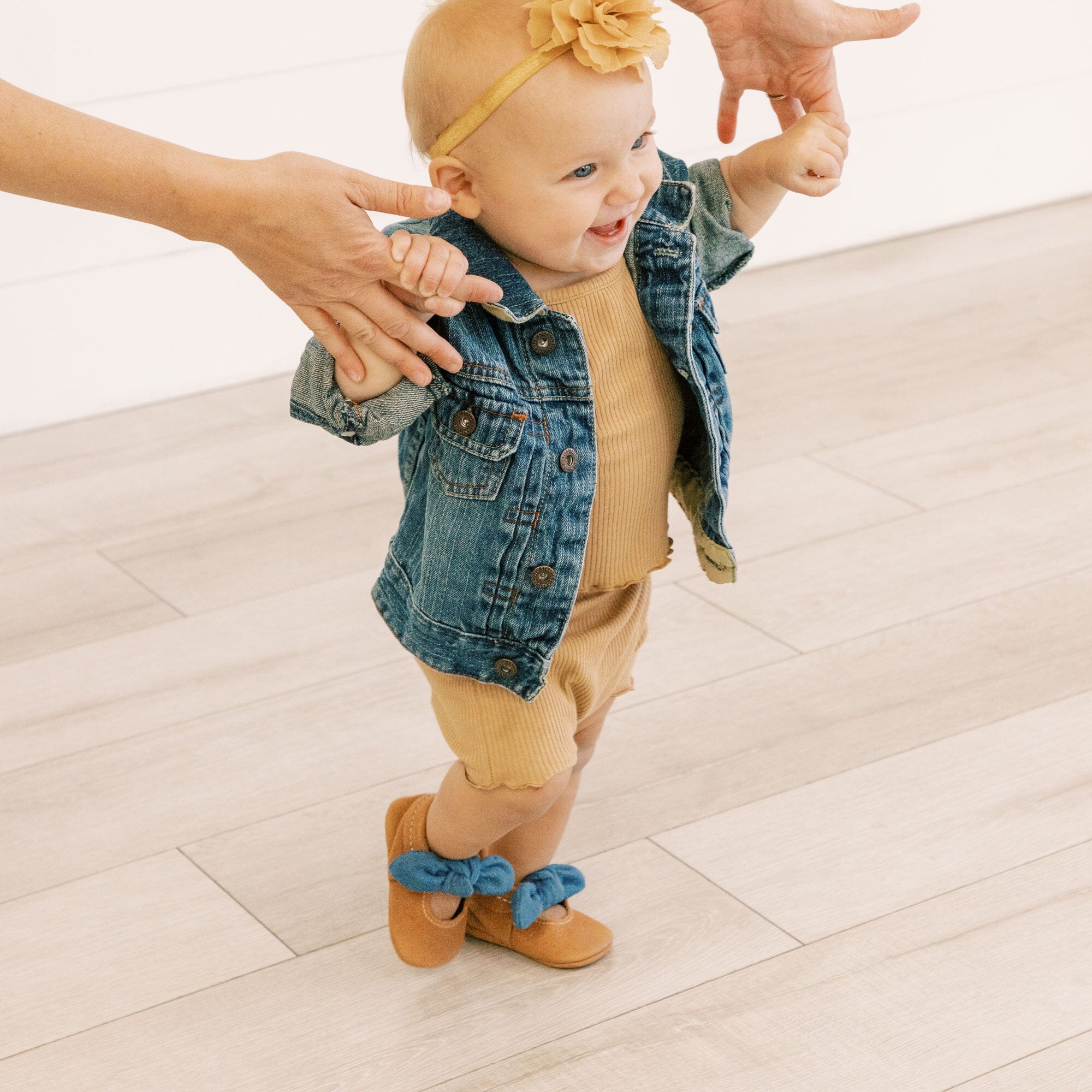 Corduroy Cowgirl Knotted Bow Baby Shoe - Tenth &amp; Pine - Knotted Bow Mocc - Soft Sole - 1