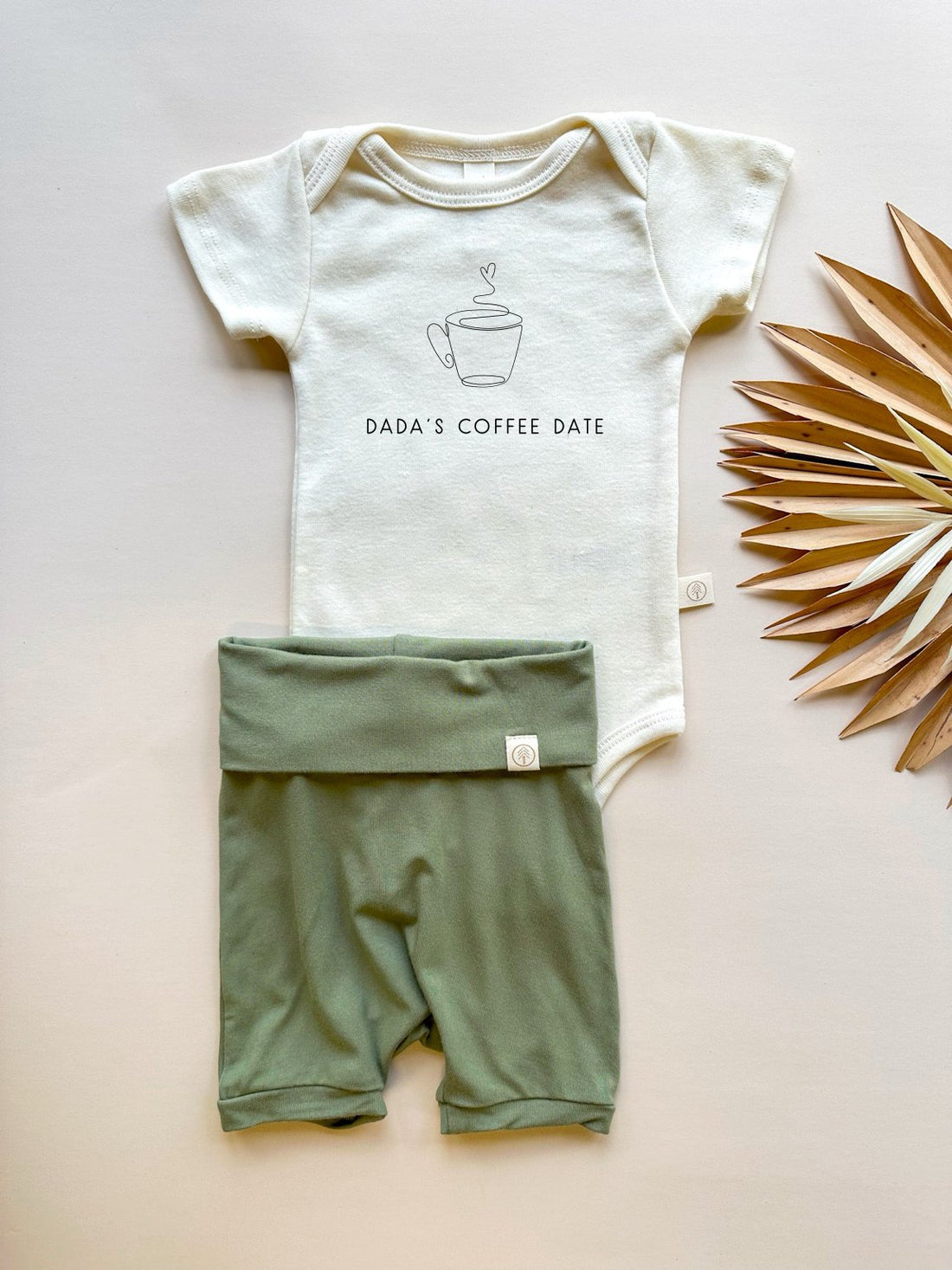 Dadas Coffee Date | Bamboo Fold Over Shorties and Organic Cotton Bodysuit Set | Eucalyptus - Tenth &amp; Pine - Shorties + Bodysuit Set