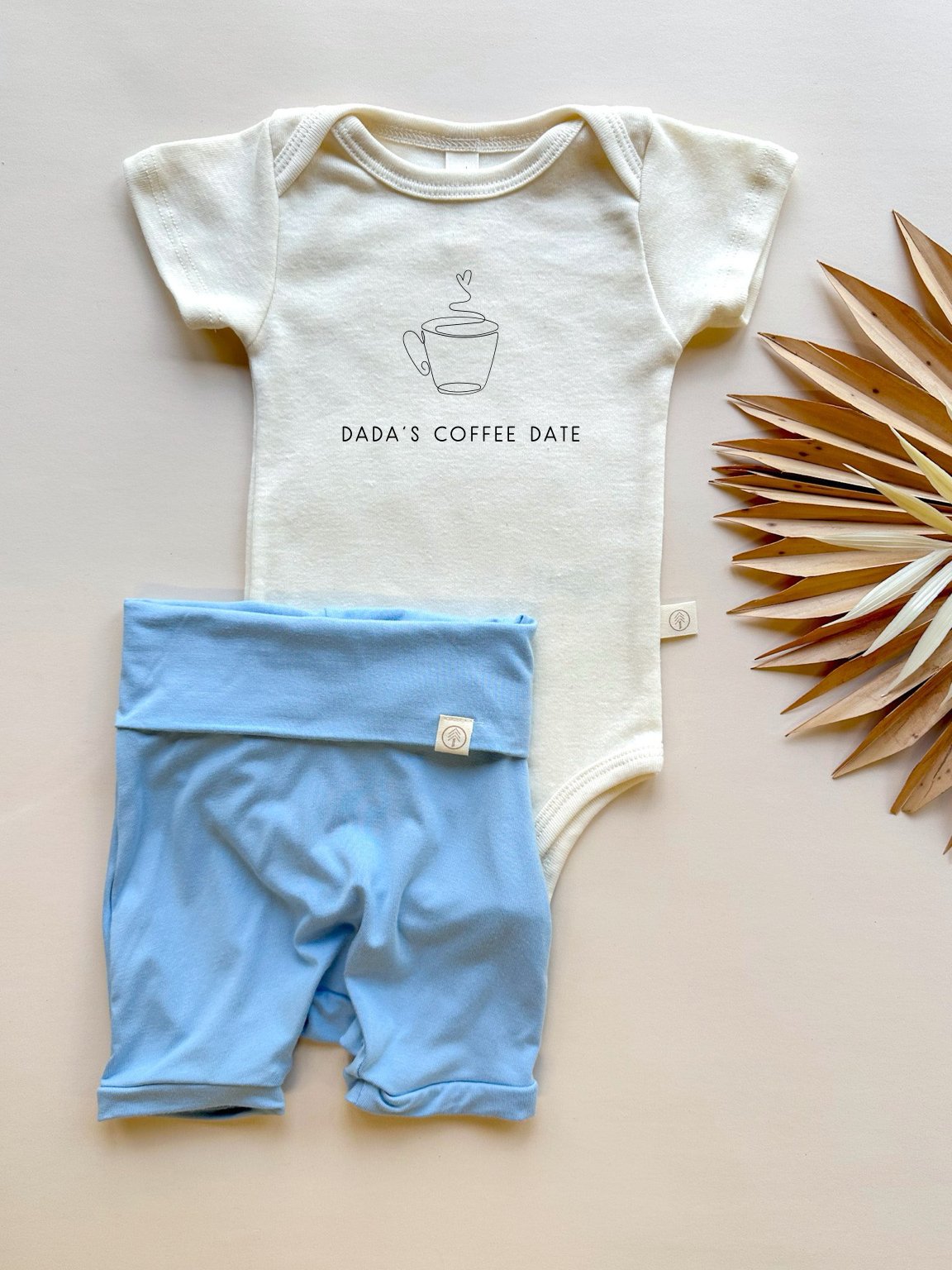 Dadas Coffee Date | Bamboo Fold Over Shorties and Organic Cotton Bodysuit Set | Ocean - Tenth &amp; Pine - Shorties + Bodysuit Set