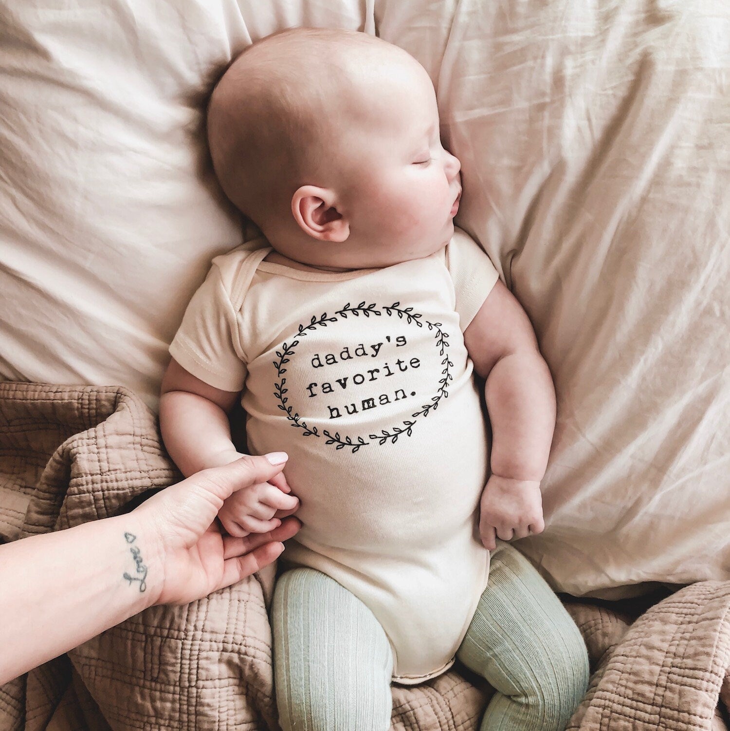 Daddy's Favorite Human Onesie®, Baby, Girl, Boy, Infant, Toddler, Newborn, Organic, Bodysuit, Outfit, One Piece, Unisex,Gender Neutral,Words - Tenth & Pine - Bodysuits - 0 - 3 months