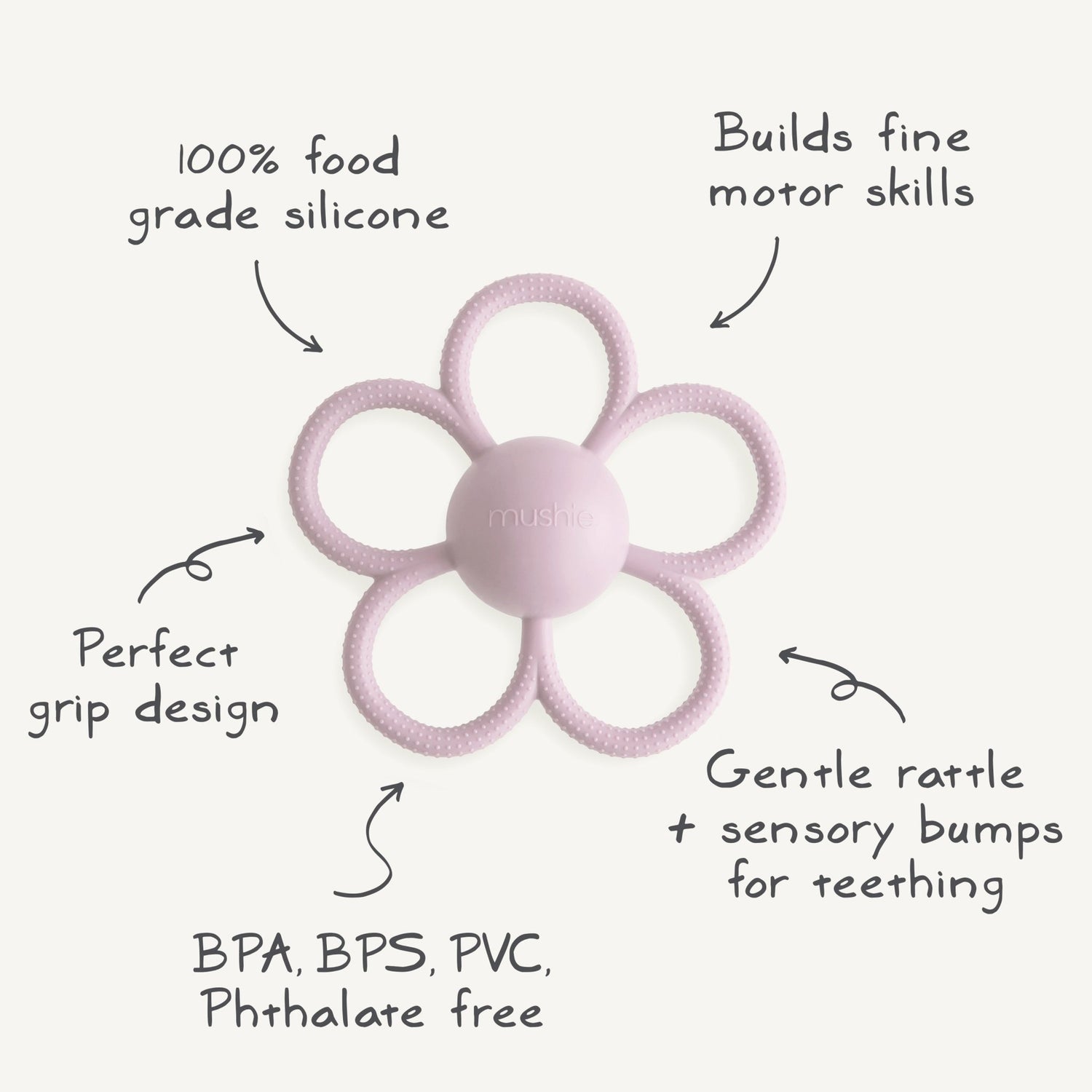 Daisy Rattle Teether - Tenth &amp; Pine - toys - Dusty Rose