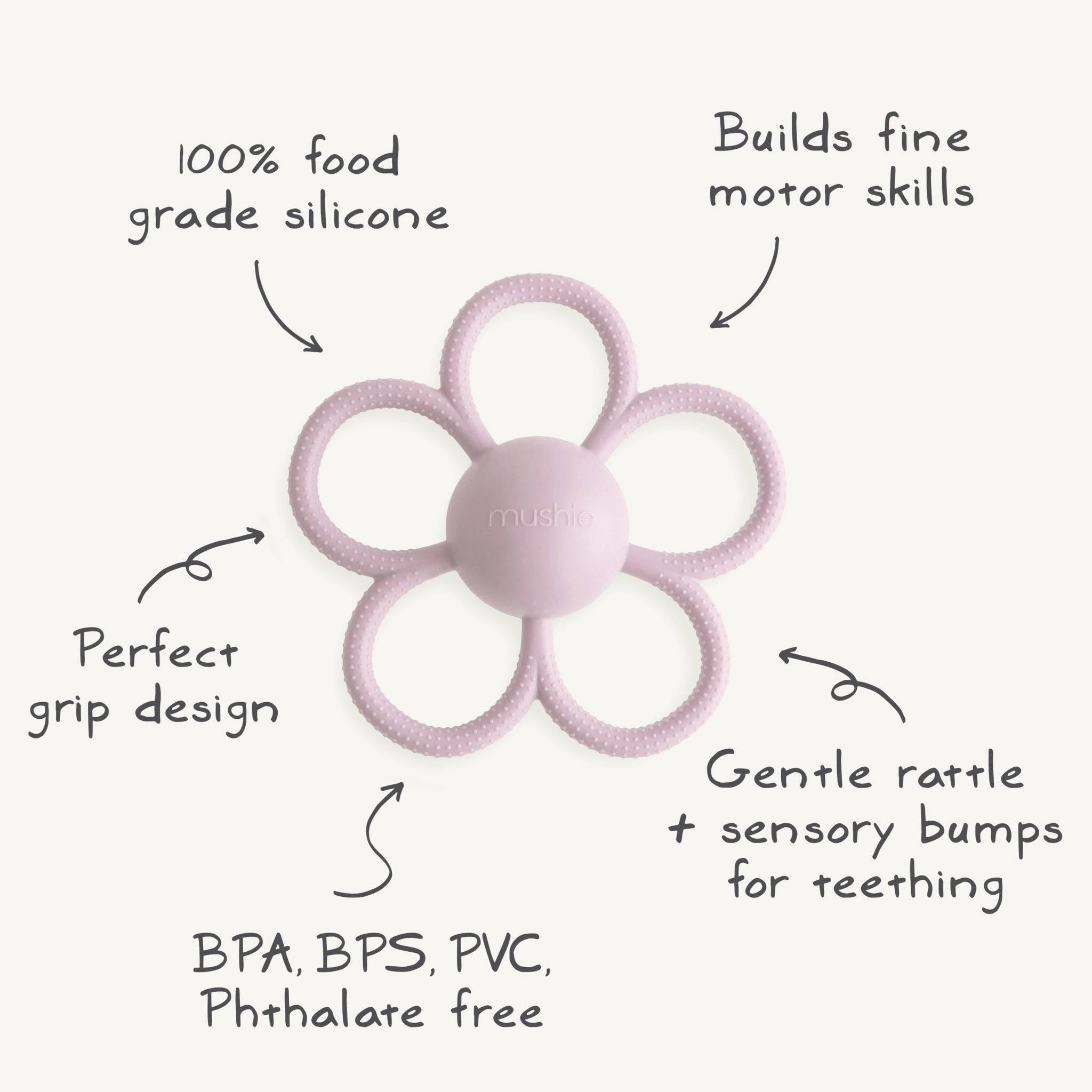 Daisy Rattle Teether - Tenth &amp; Pine - toys - Dusty Rose