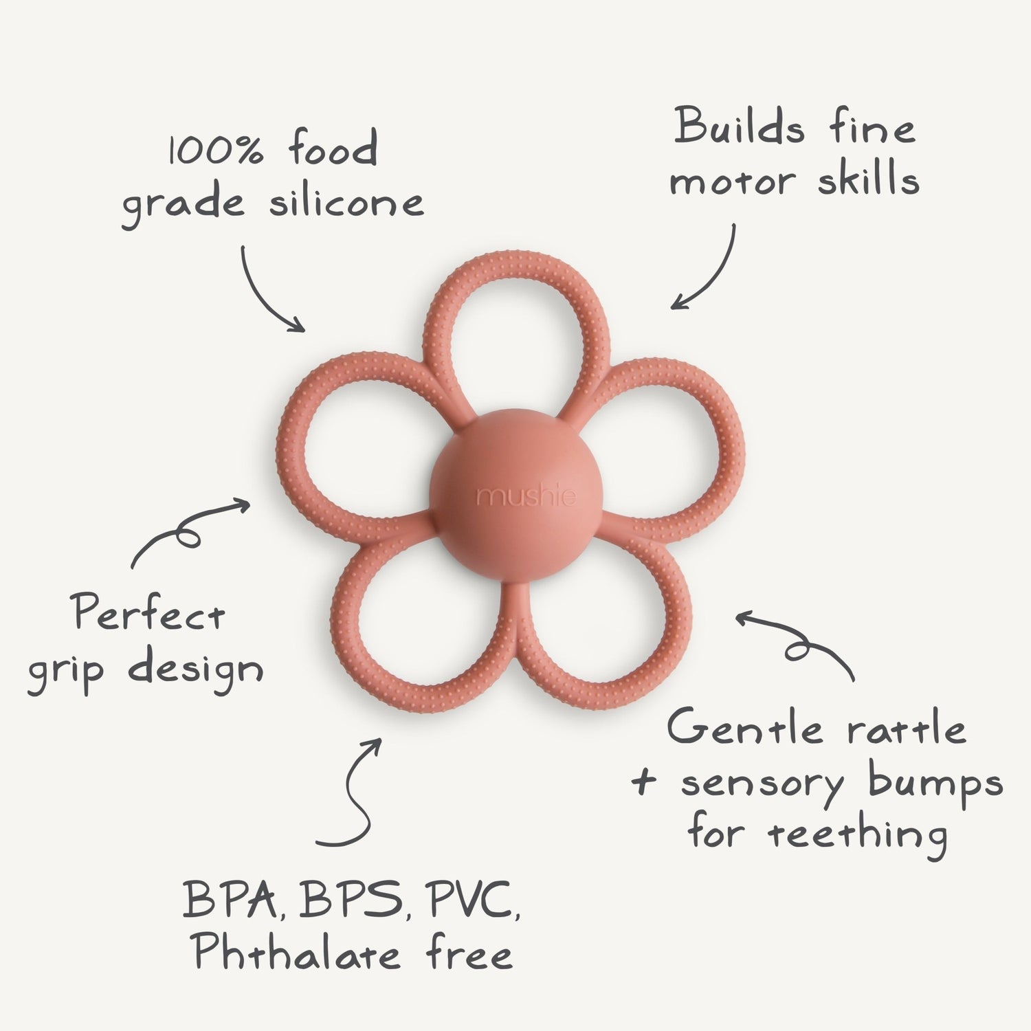 Daisy Rattle Teether - Tenth &amp; Pine - toys - Dusty Rose
