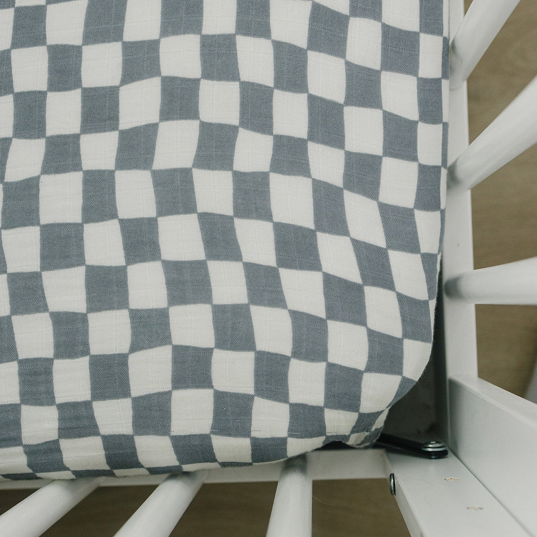 Dusty Blue Wavy Checkered Muslin Crib Sheet - Tenth &amp; Pine - 