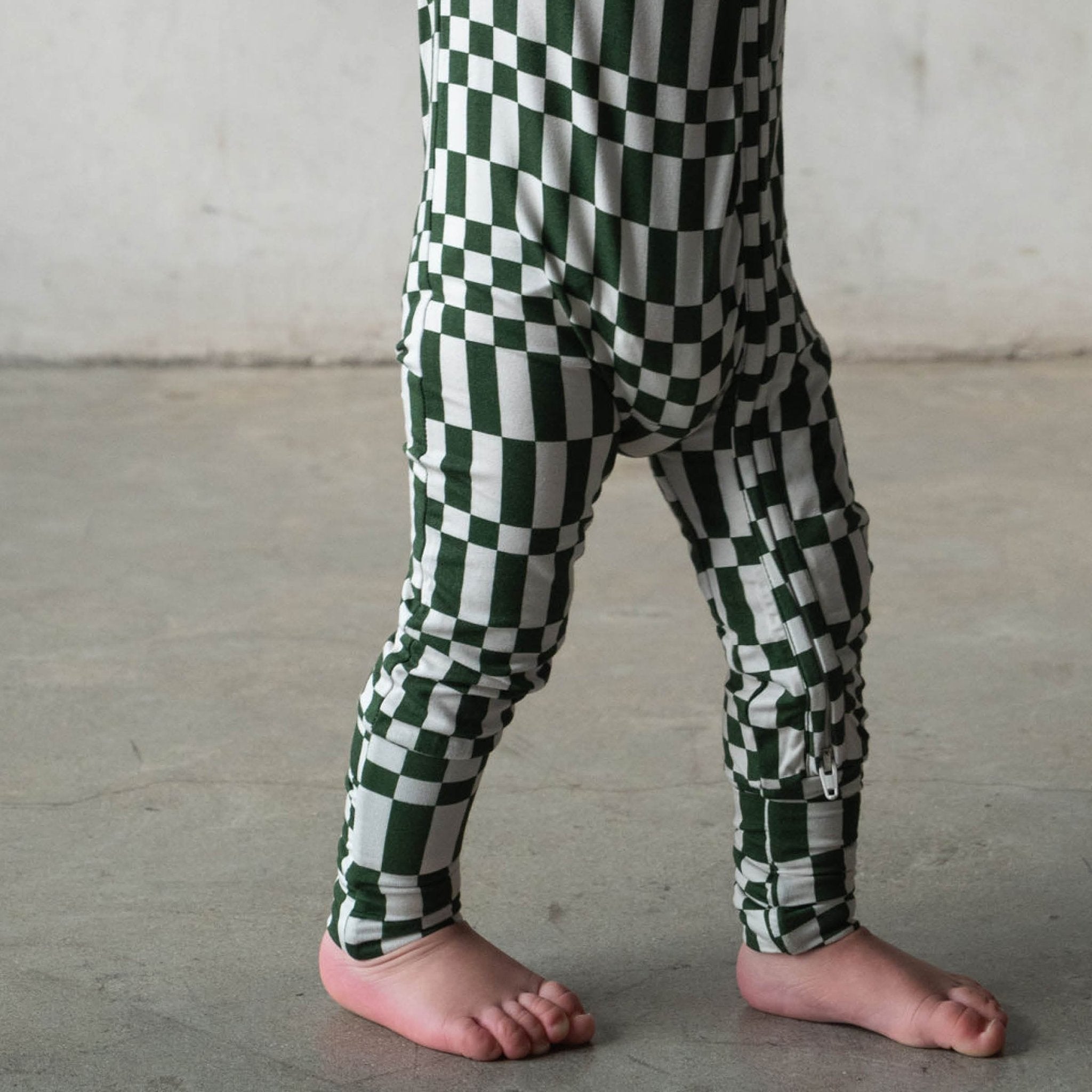 Everyday Check | Bamboo Zip Romper (Green Check) - Tenth &amp; Pine - Apparel - Newborn