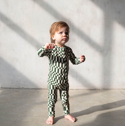 Everyday Check | Bamboo Zip Romper (Green Check) - Tenth &amp; Pine - Apparel - Newborn