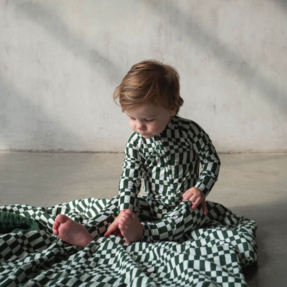 Everyday Check | Bamboo Zip Romper (Green Check) - Tenth &amp; Pine - Apparel - Newborn