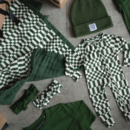 Everyday Check | Bamboo Zip Romper (Green Check) - Tenth &amp; Pine - Apparel - Newborn