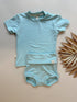 Fold Over Bloomers and Short Sleeve Tee Set | Caribbean Blue | Luxury Bamboo - Tenth & Pine - BAMBOO OUTFIT