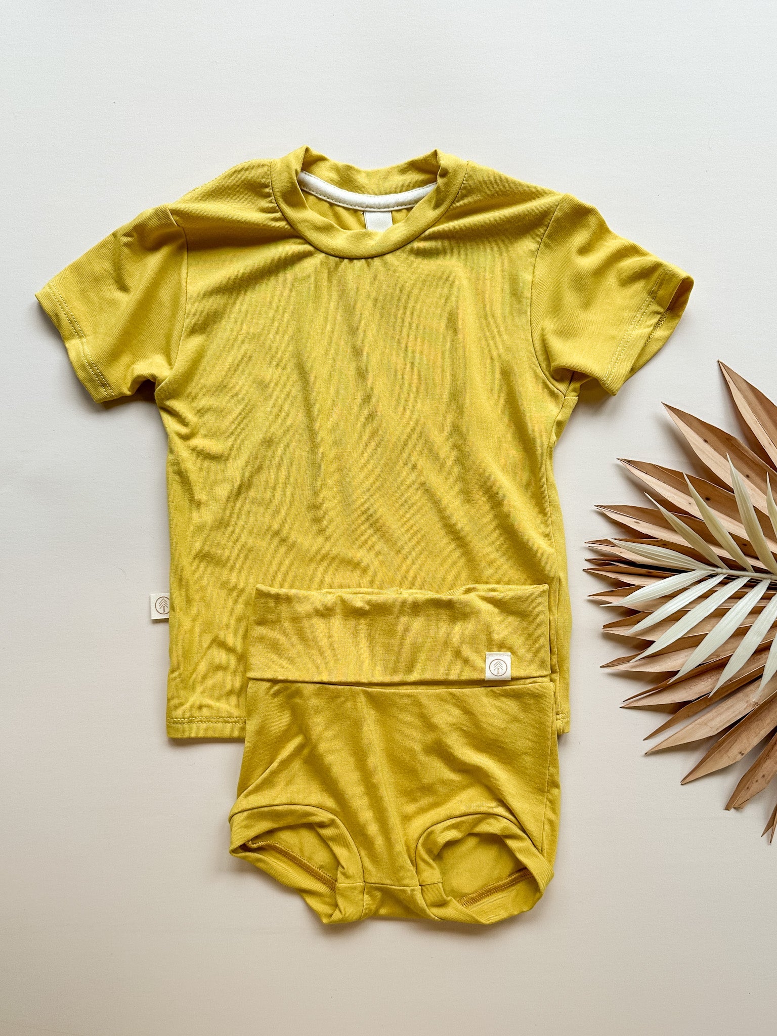 Fold Over Bloomers and Short Sleeve Tee Set | Marigold | Luxury Bamboo - Tenth &amp; Pine - BAMBOO OUTFIT